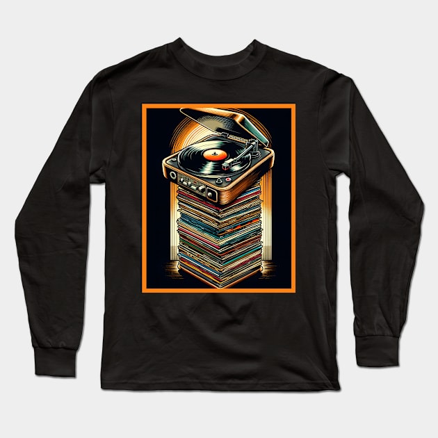 Retro Vinyl And Turntable Long Sleeve T-Shirt by Merchweaver